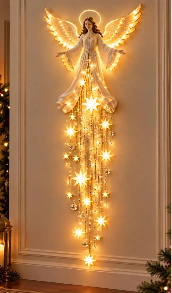 Luminária de Parede Anjo de LED com Cascata de Estrelas