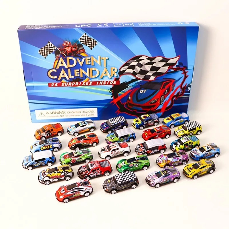 Calendário do Advento com 24 Carrinhos de Metal