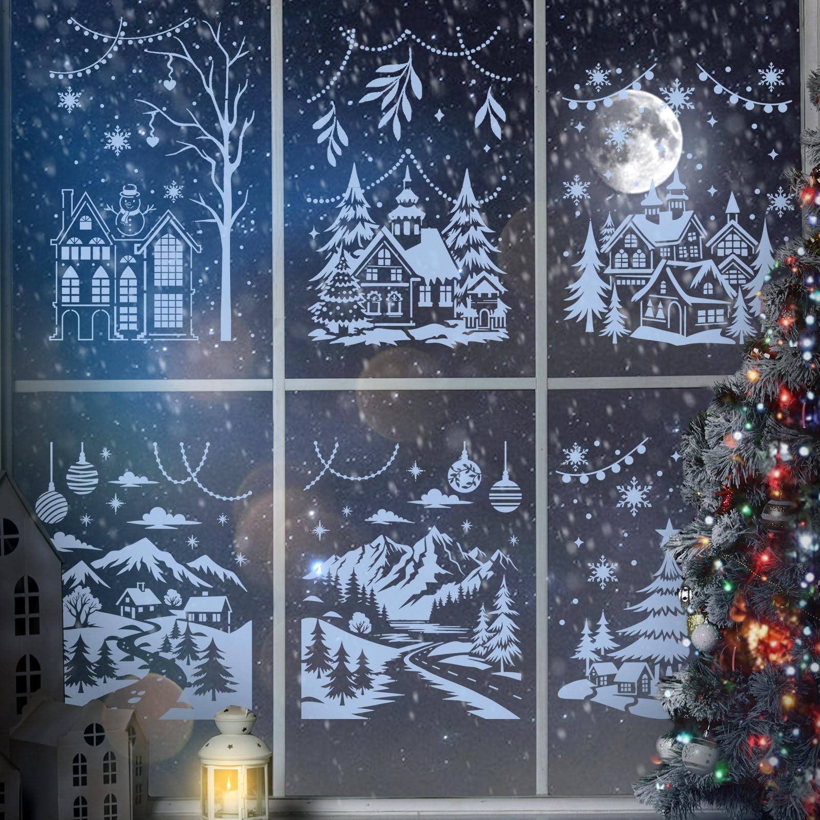 Kit Neve na Janela com Spray e Moldes de Natal