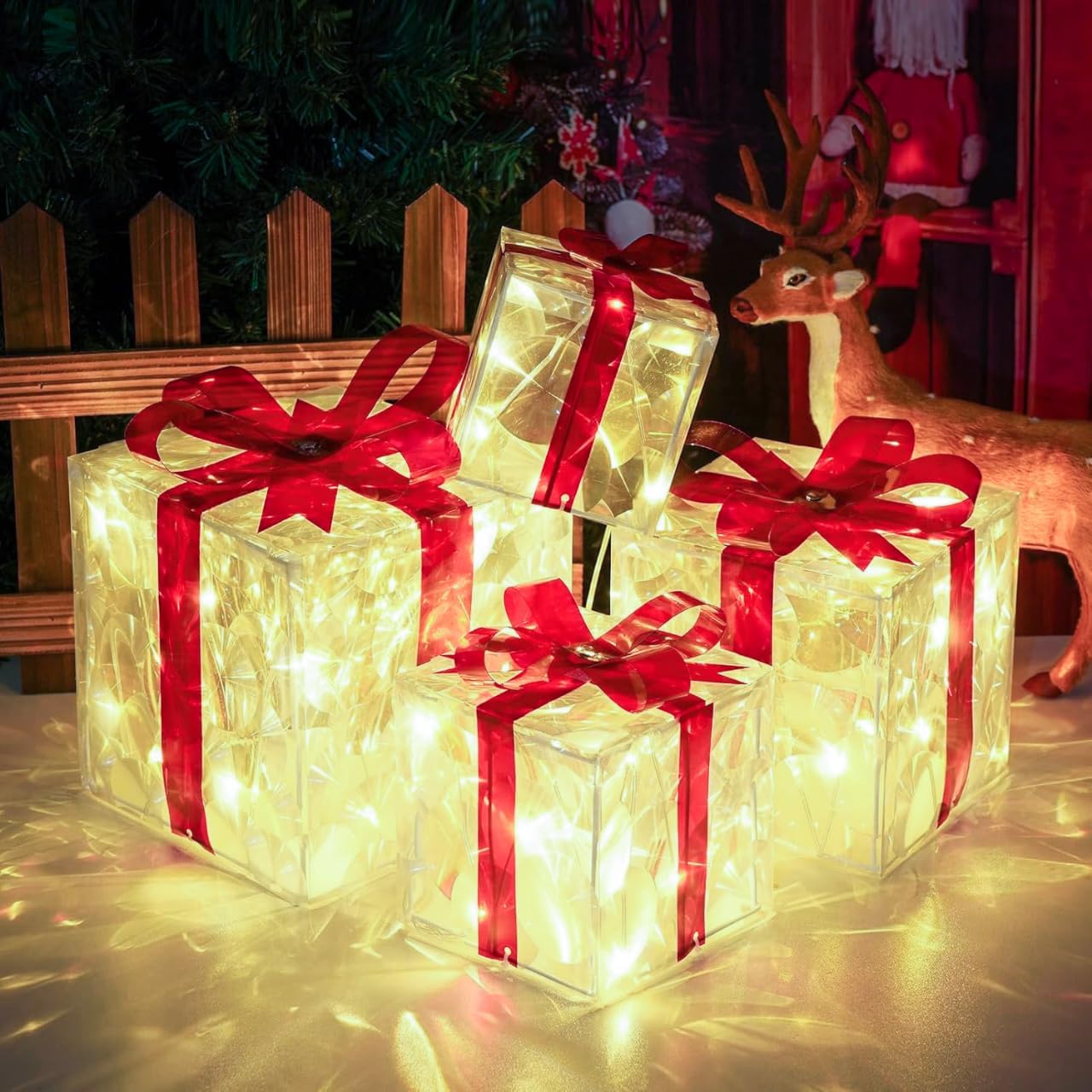 Kit 4 Caixas de Presente Iluminadas de Natal
